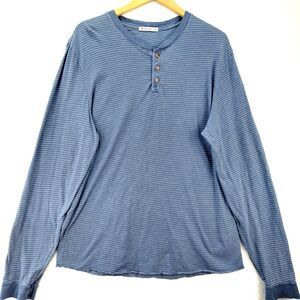Marine Layer Henley Shirt Mens Size L/XL Blue Striped Button Front LS Baselayer